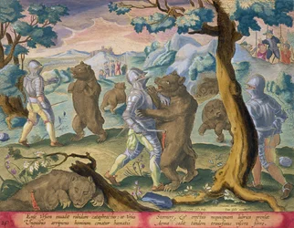 Men in Heavy Armour Attack Bears by Stabbing them in the Vitals, plate 26 from 